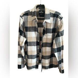 Hollister Black Plaid Flannel Shirt Button Up Long Sleeve Soft Grunge Size Large